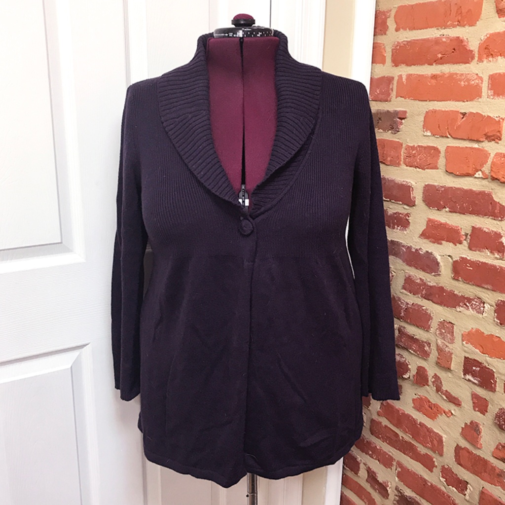 Alfani Single Button Babydoll Purple Cardigan